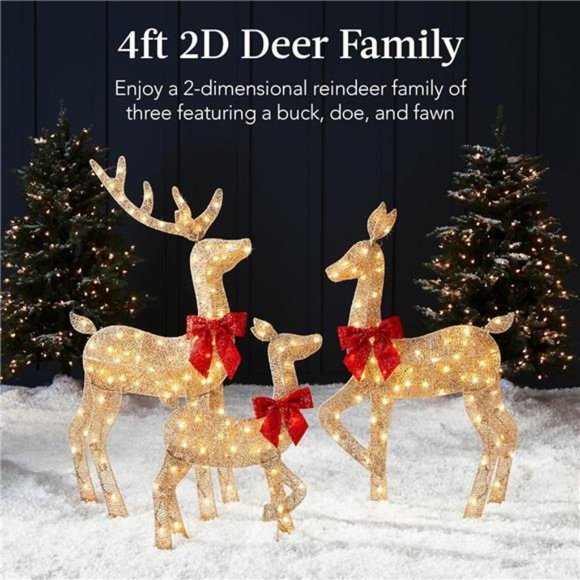 Amazon.com: 3-Piece Large Deer Family - HOYECHI Lighted  4ft 3-Piece Lighted Christmas Deer Family Set with 175 LED Lights - Gold